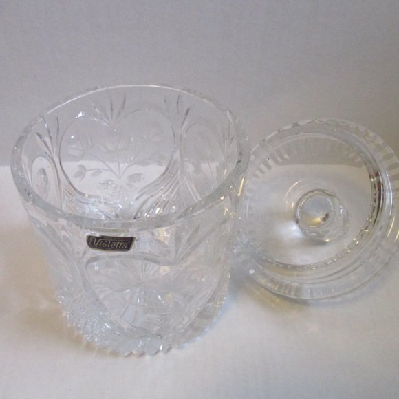*Vintage Violetta Crystal Canister with Cover 'Flowers in Heart' Made in Poland - Picture 3 of 8